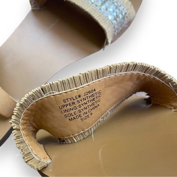 J Crew Factory Raffia Silver and Tan Woven Straw Fringe Sandals | Size 9 - Picture 13 of 13